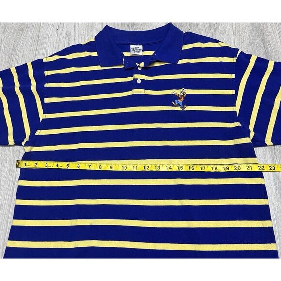 Vintage Disney Store Goofy Logo Embroidered Blue Yellow Striped Polo - Men's XL - Picture 6 of 6